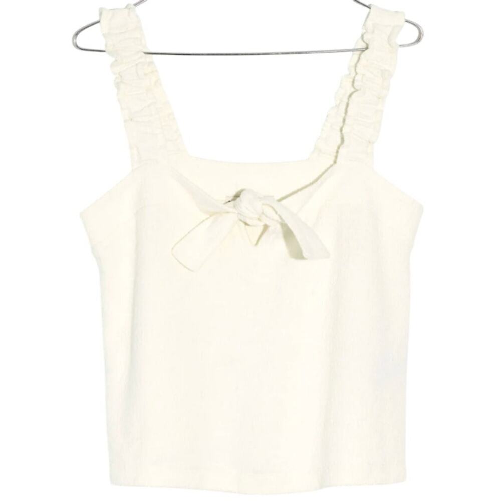 Madewell Tie-Front Tank Top Terrycloth Stretchy Strap Cropped Bright Ivory XS